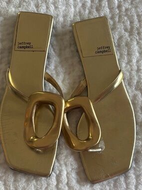 Jeffrey Campbell Metallic Gold Square-Toe Slide Mules